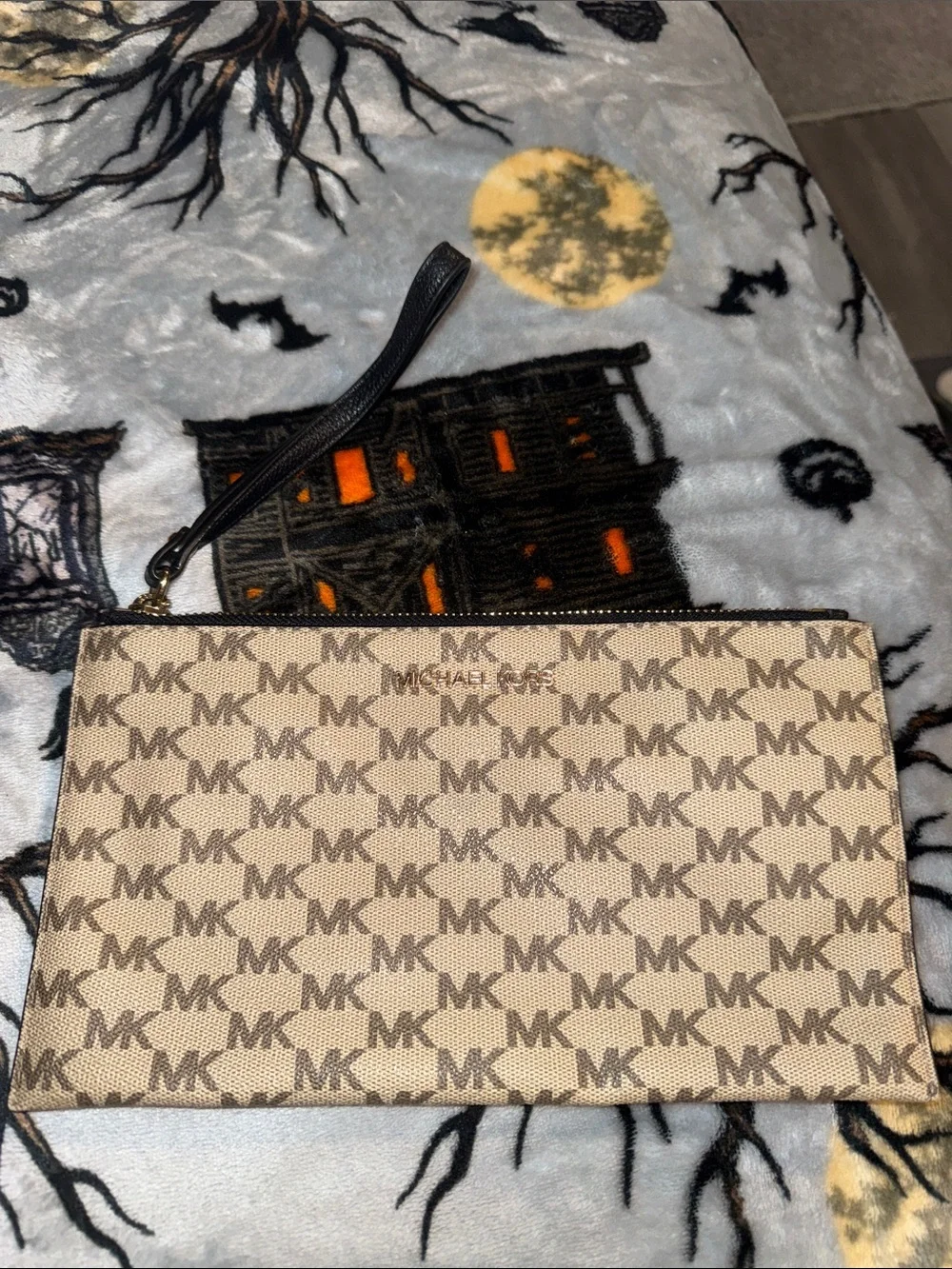 Michael Kors Beige and Brown Signature MK Wristlet Clutch